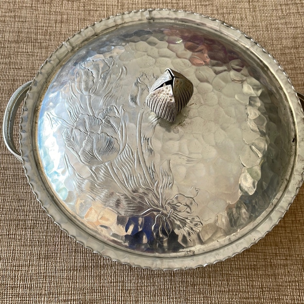 Metal serving dish with lid